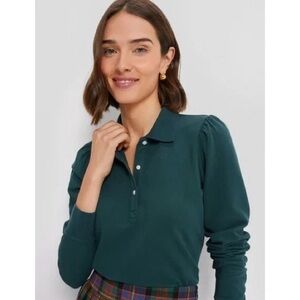 Tuckernuck Long Sleeve Pique Puff Sleeve Peggy Polo in Junebug Green Size Medium
